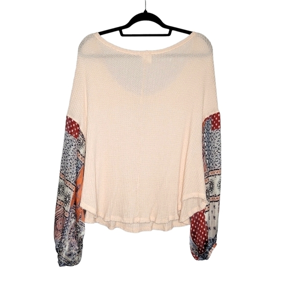 By Together Lost Gypsy Waffle Knit Thermal Boho Sleeve Top Blush Pink Size M - Picture 2 of 11